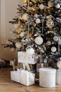 Close-up of christmas decoration on table at home