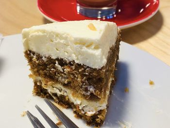 Close-up of cake in plate on table