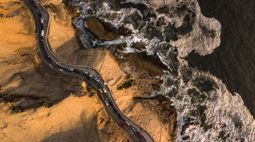 High angle view of illuminated rock formation