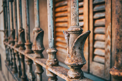 Close-up of rusty metallic railing