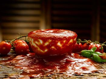 Close-up of strawberries on table