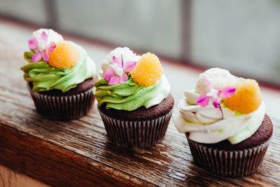 Close-up of cupcakes on table