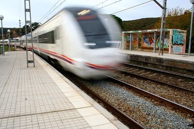 Train on railroad station platform