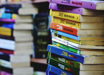 Close-up of books on shelf