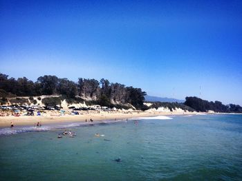 Scenic view of calm sea against clear sky