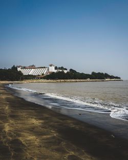 Scenic view of beach against clear sky