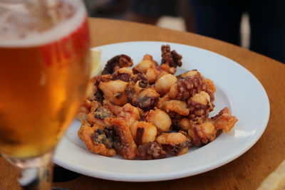 Close-up of food in plate on table