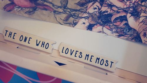 Close-up of text on wall