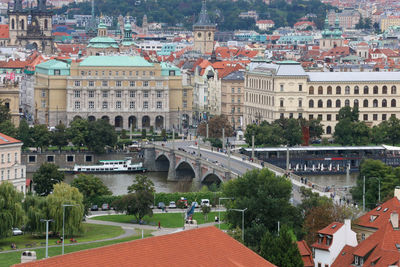 High angle view of buildings in city