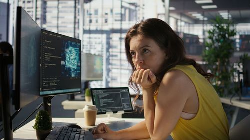 Young woman using laptop