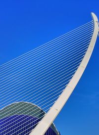 Low angle view of modern building against clear blue sky