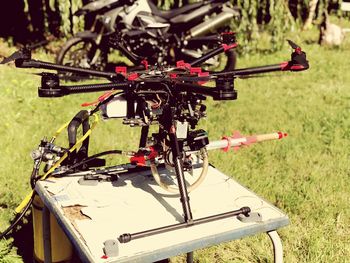 Bicycle parked on field