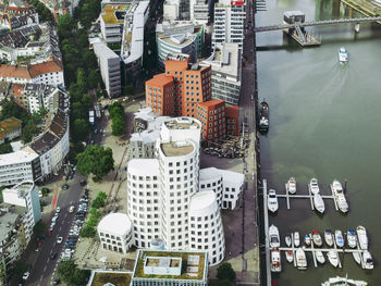 High angle view of buildings in city