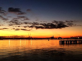 Scenic view of river against sky at sunset