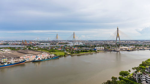 High angle view of bridge over river against sky