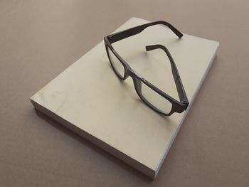 High angle view of eyeglasses on table