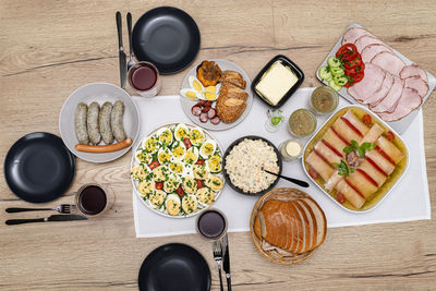 High angle view of food on table