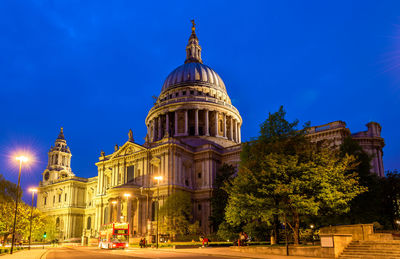 View of illuminated building against sky at night