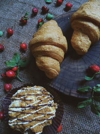 High angle view of cookies on table