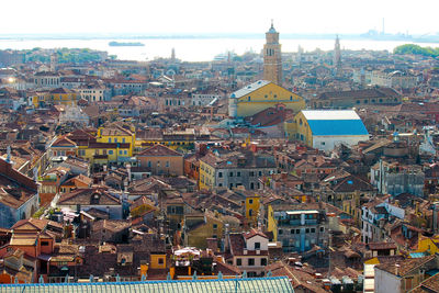 High angle view of buildings in city