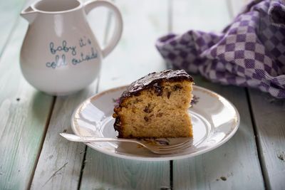 Close-up of cake in plate on table