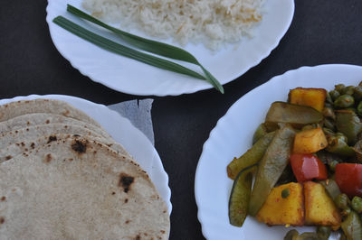 High angle view of meal served in plate