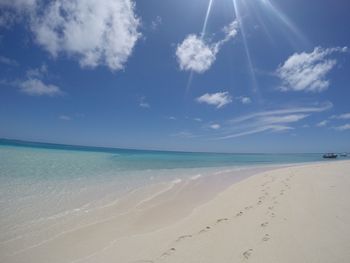 Scenic view of beach against blue sky