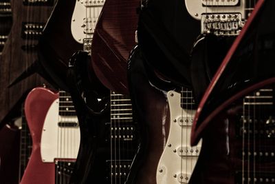 Full frame shot of guitars for sale