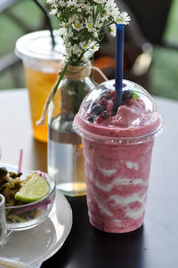 Close-up of drink in glass on table