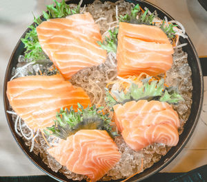 High angle view of fish on plate