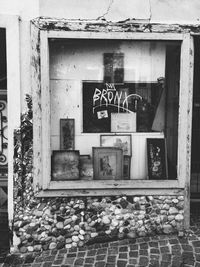 Text on window of old building