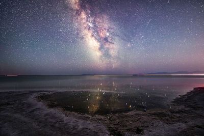 Scenic view of sea against sky at night