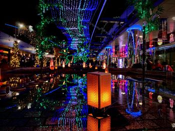 Illuminated ferris wheel in city at night