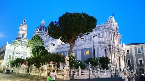 Low angle view of church against blue sky
