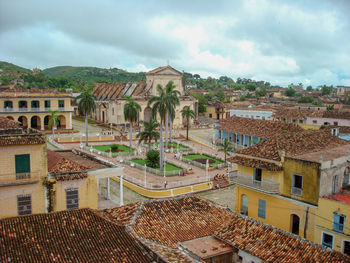 High angle view of buildings in city