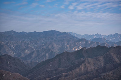 Scenic view of mountains against cloudy sky