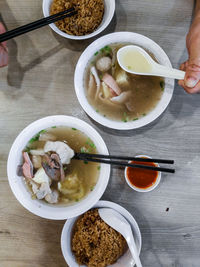 High angle view of food served in bowl