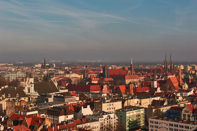 High angle view of buildings in city