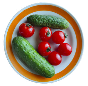 High angle view of fruits served in plate