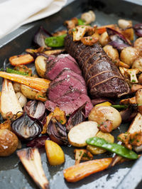 Baked vegetables and meat