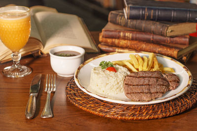 High angle view of food on table