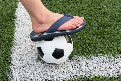 Low section of person on soccer field