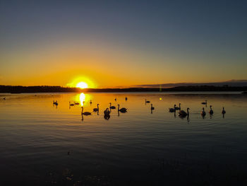 Scenic view of lake at sunset