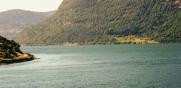Scenic view of sea against mountains