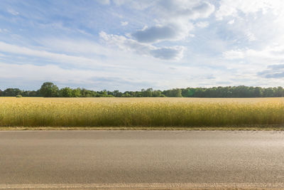 Scenic view of field against cloudy sky