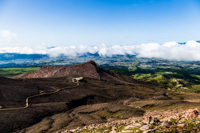 Aerial view of landscape against cloudy sky