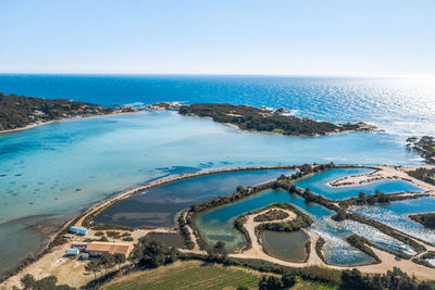 High angle view of sea against clear sky