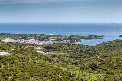 View of cadaques from mountains, catalonia, spain