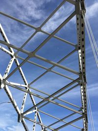 Low angle view of crane against sky