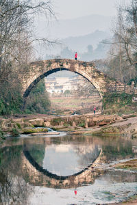 Arch bridge reflecting on river